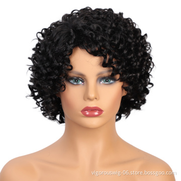Vigorous Cheap Price Short Bob Wigs With Bangs Natural Black Water Wave For Women Real Brazilian Hair Curly Wig Human Hair